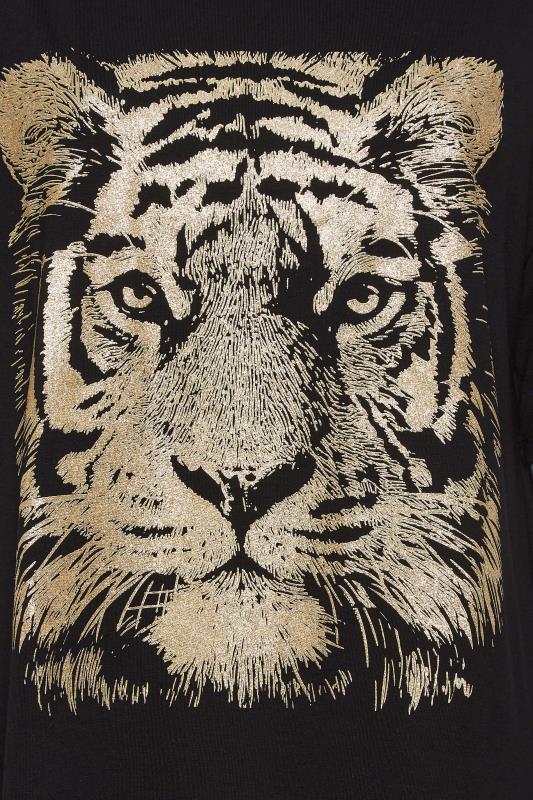 YOURS Plus Size Black & Gold Glitter Tiger Print Split Hem T-Shirt | Yours Clothing 5