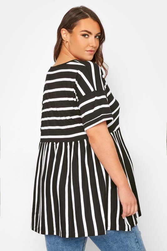 Plus Size Black Stripe Drop Shoulder Peplum Top | Yours Clothing 3