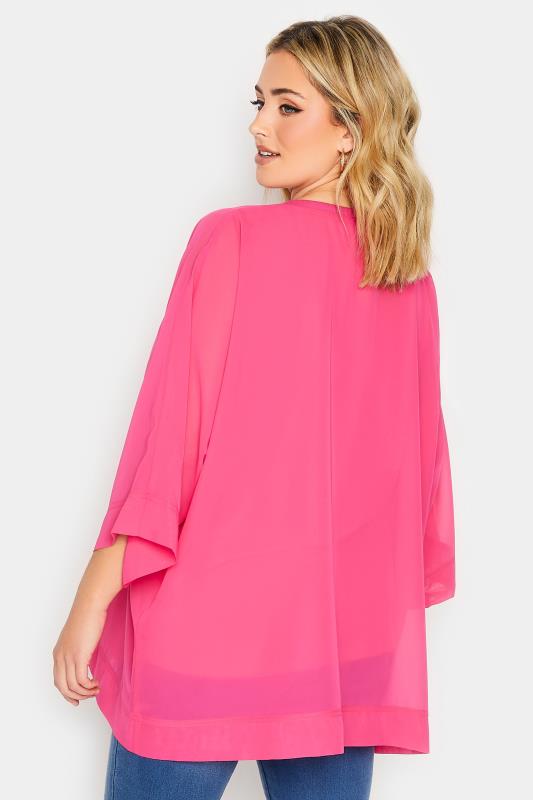 YOURS LONDON Plus Size Curve Bright Pink Chiffon Cape Blouse | Yours Clothing  3