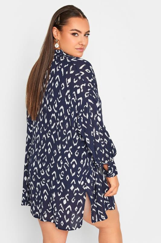 YOURS Plus Size Navy Blue Ikat Print Beach Shirt | Yours Clothing 5