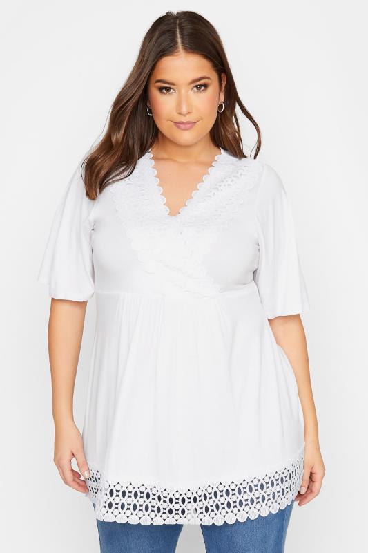  Grande Taille YOURS Curve White Crochet Trim Peplum Tunic Top