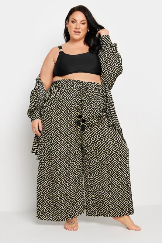 YOURS Plus Size Black Geometric Print Tassel Trousers | Yours Clothing 2