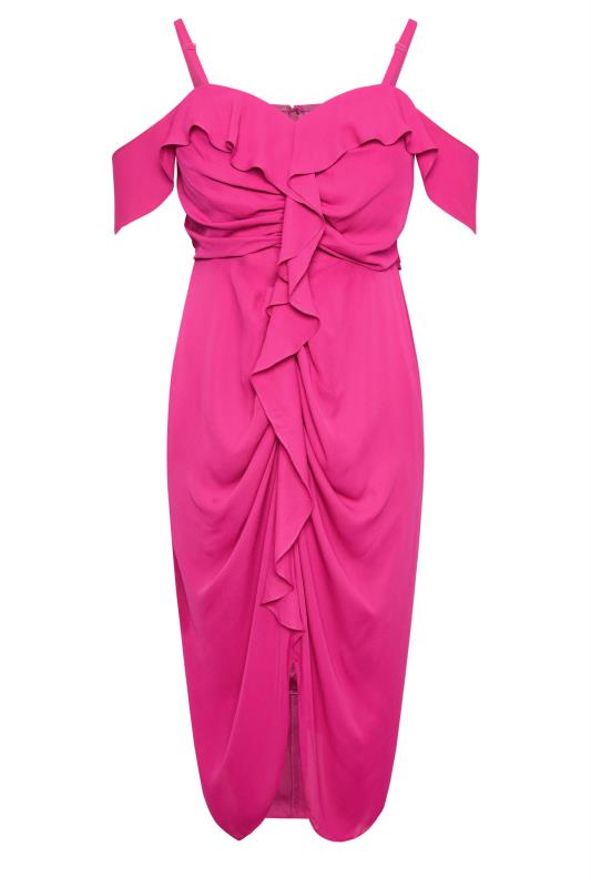 City Chic Pink Ruffle Cold Shoulder Midi Dress | Evans 1