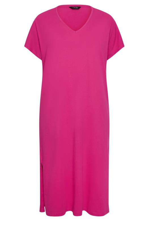 YOURS Plus Size Pink Side Split Midaxi T-Shirt Dress | Yours Clothing 7