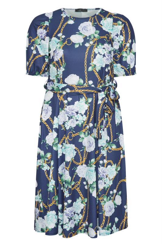 YOURS LONDON Curve Navy Blue Chain Floral Skater Dress_F.jpg