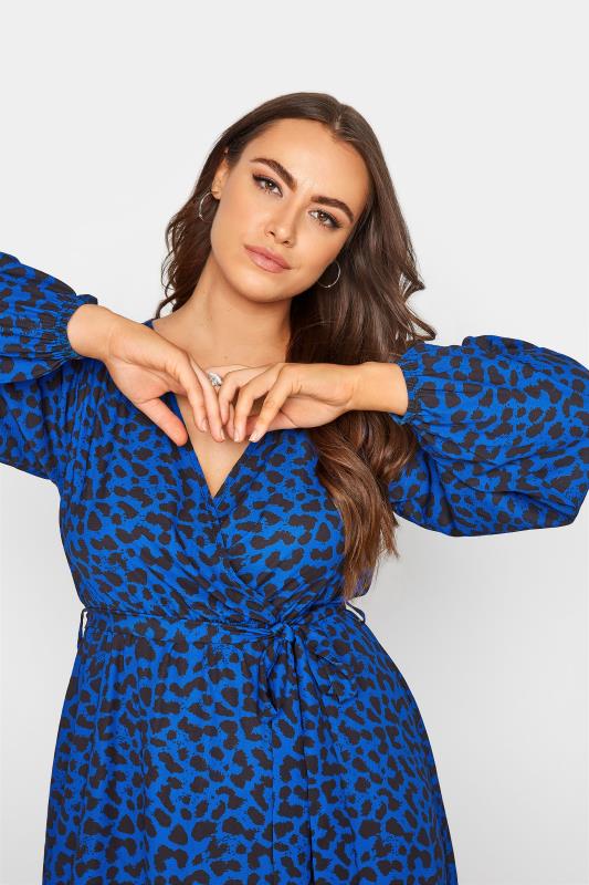 YOURS LONDON Plus Size Royal Blue Leopard Print Wrap Midi Dress | Yours  Clothing