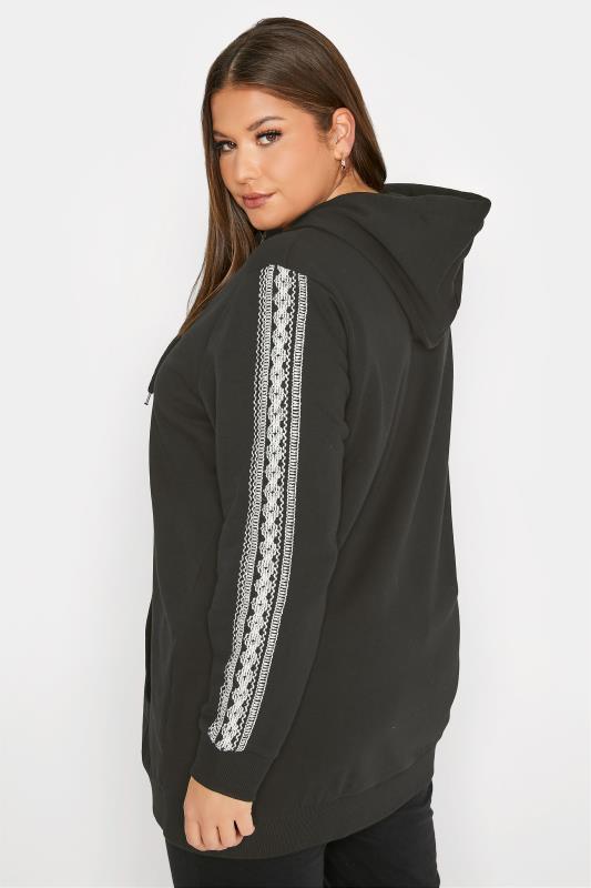 Curve Black Embroidered Zip Through Hoodie 4