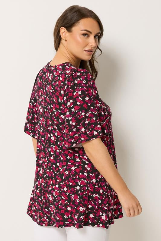 YOURS Plus Size Black Floral Pleated Front Top | Yours Clothing 2