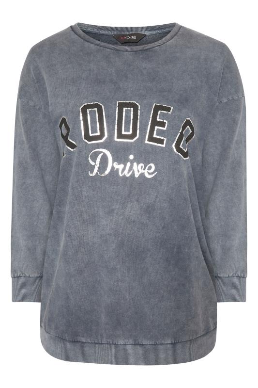 Plus Size Grey Acid Wash 'Rodeo Drive' Sweatshirt | Yours Clothing 5