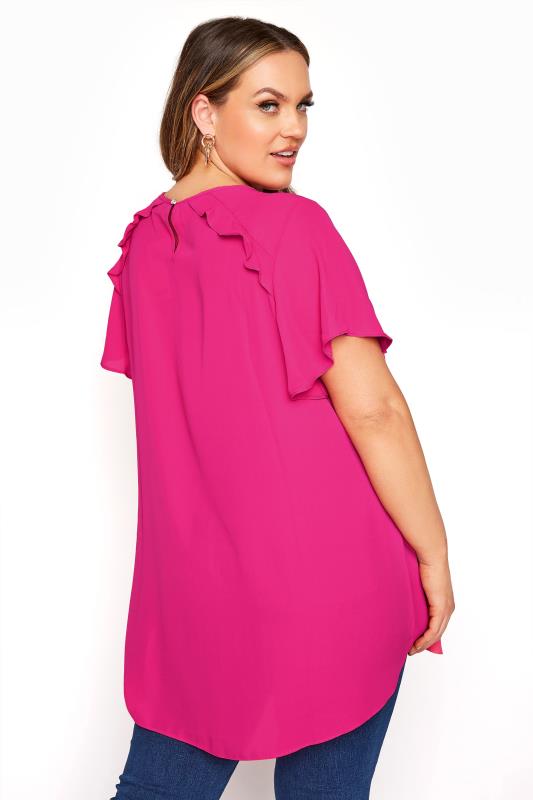 Bright Pink Angel Sleeve Frill Shoulder Tunic_C.jpg