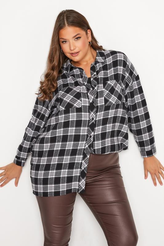 Plus Size Black Check Brushed Oversized Boyfriend Shirt | Yours Clothing 2