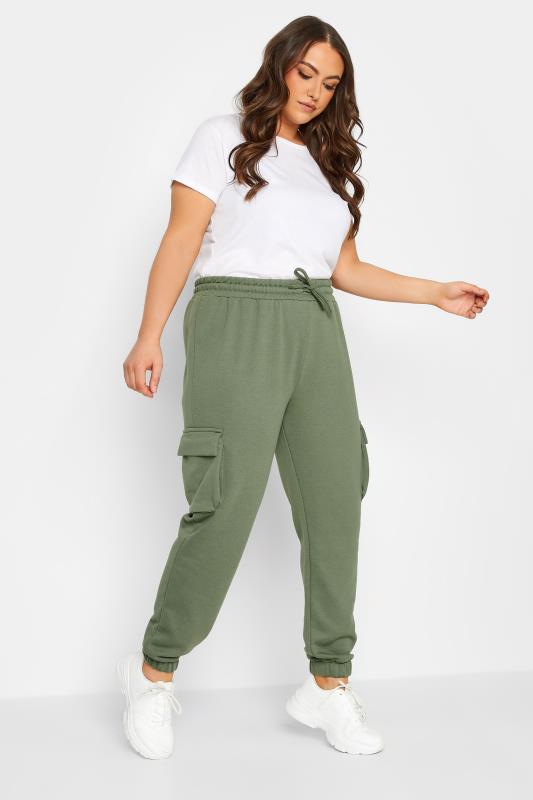 YOURS Curve Plus Size Khaki Green Cargo Joggers | Yours Clothing  3