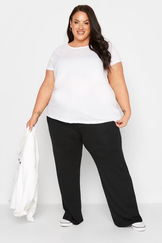 Plus Size Black Wide Leg Pull On Stretch Jersey Yoga Pants | Yours Clothing 2