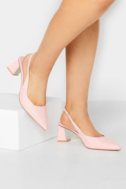 Light Pink Mid Slingback Court Heels In Extra Wide Eee Fit | Yours Clothing