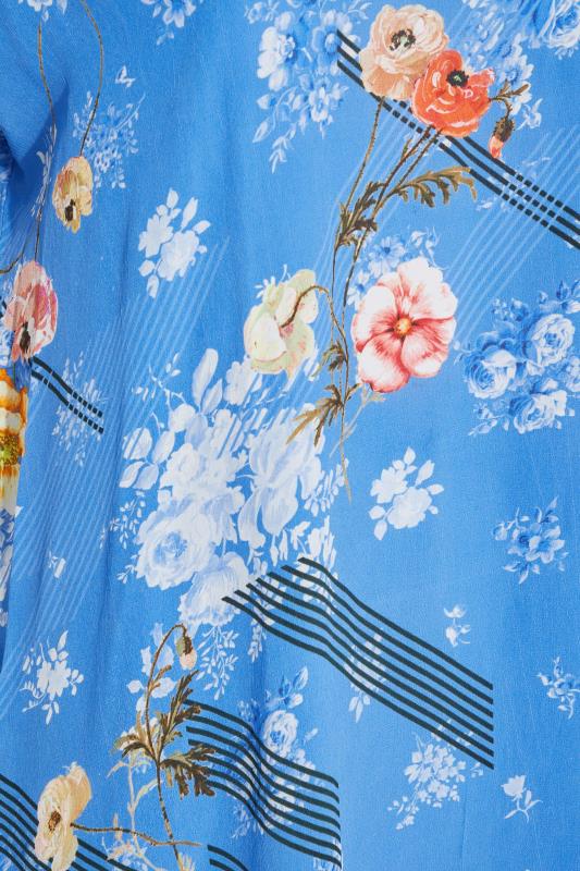 Curve Blue Floral Print Dipped Hem Shift Tunic Dress 4