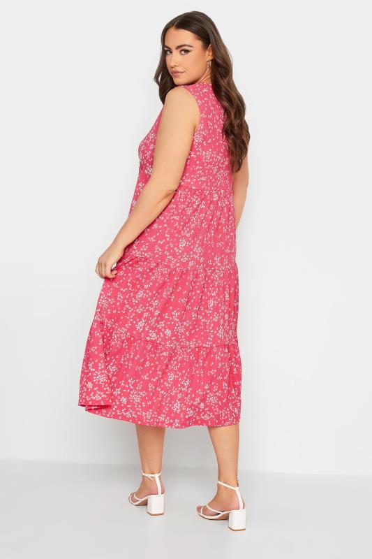 YOURS Plus Size Pink Ditsy Print Smock Midaxi Wrap Dress | Yours Clothing 3