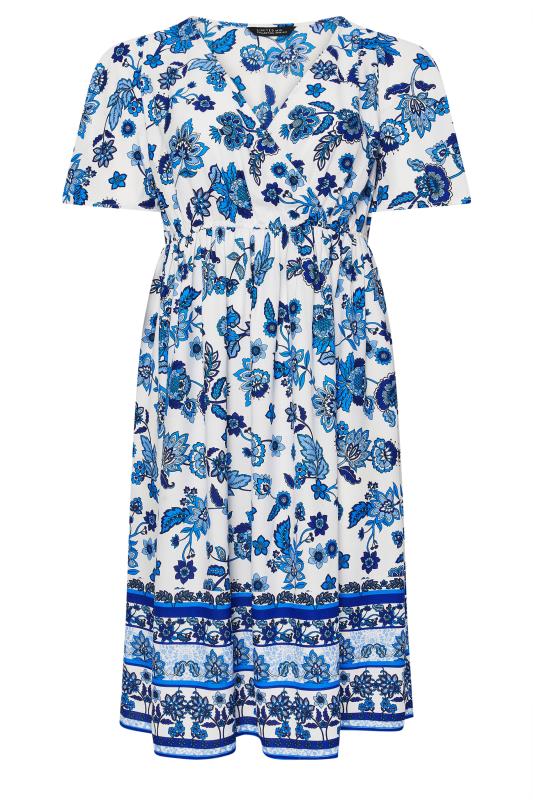 LIMITED COLLECTION Plus Size Blue Floral Print Border Midaxi Dress | Yours Clothing 5