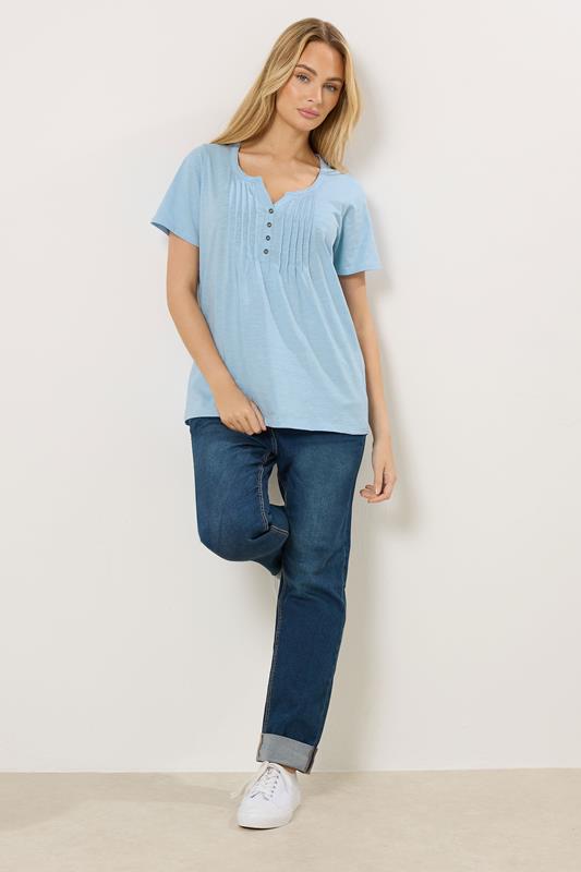 M&Co Blue Cotton Short Sleeve Henley Top | M&Co 1