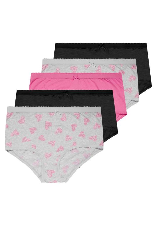 5 PACK Curve Grey & Pink Animal Print Heart Full Briefs | Yours Clothing 2