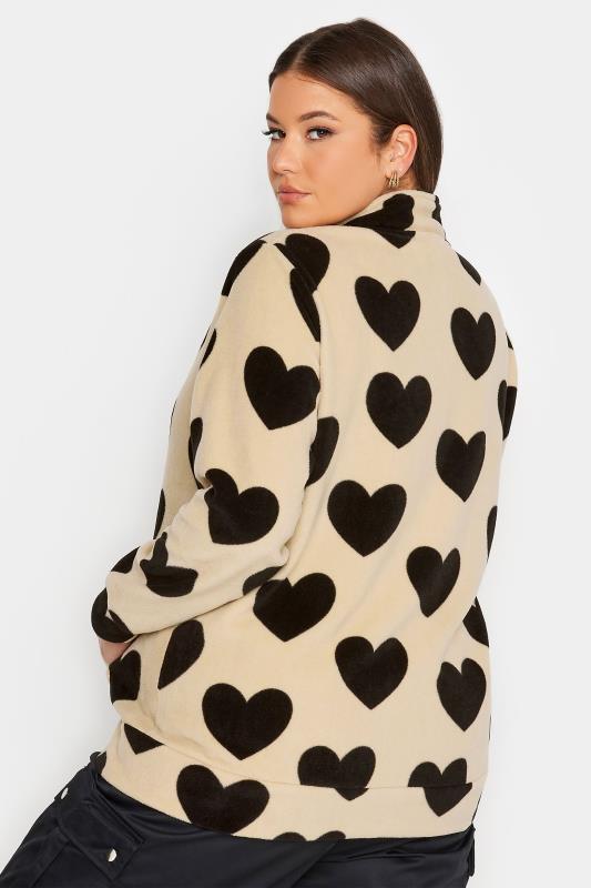 YOURS Plus Size Cream Heart Print Zip Through Fleece | Yours Clothing 4