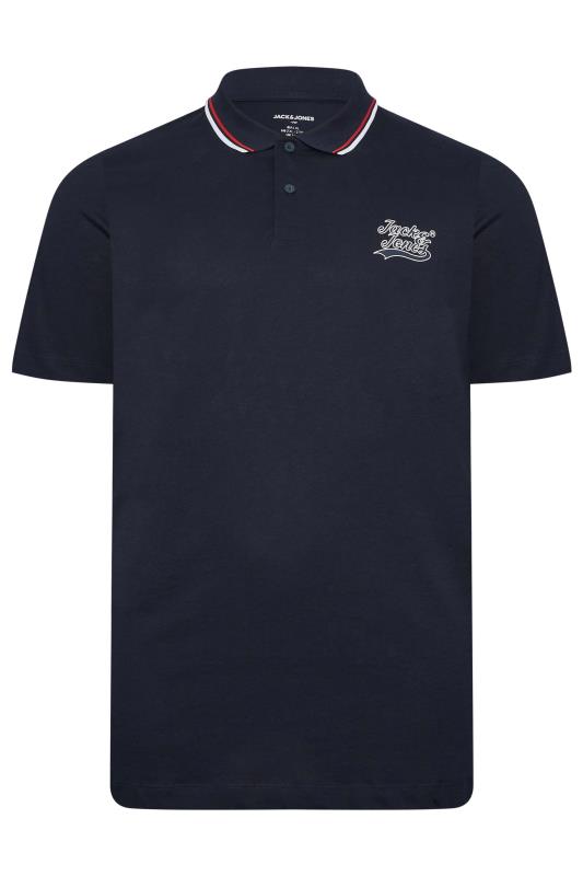 JACK & JONES Big & Tall Navy Blue Short Sleeve Logo Polo Shirt | BadRhino 3