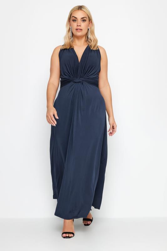 YOURS LONDON Plus Size Navy Blue Knot Front Maxi Dress | Yours Clothing 2