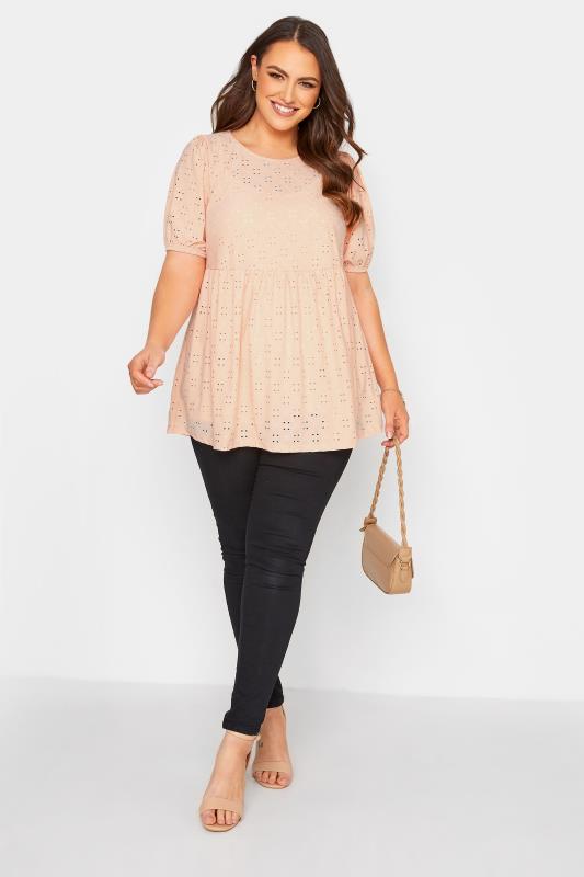 Curve Pink Broderie Anglaise Peplum Top 2