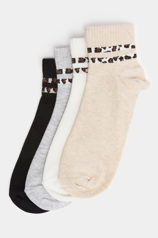  YOURSET 4 PACK Curve White Animal Stripe Ankle Socks