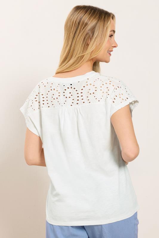 M&Co White Broderie V-Neck Cotton T-Shirt | M&Co  2
