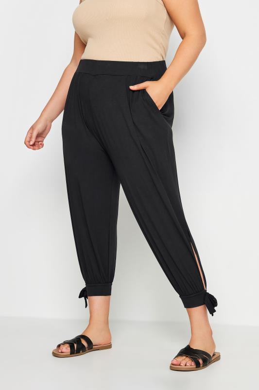  Grande Taille YOURS Curve Black Cropped Tie Detail Harem Trousers