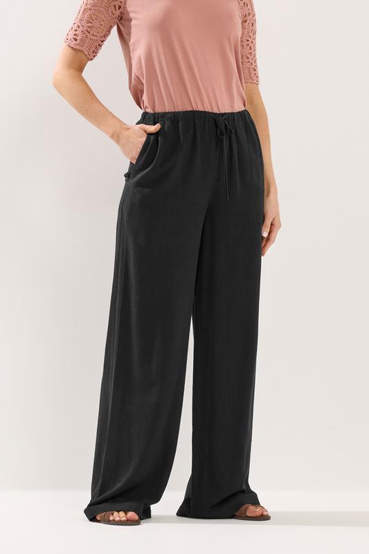 LTS Tall Women's Black Wide Leg Linen Trousers | Long Tall Sally 1