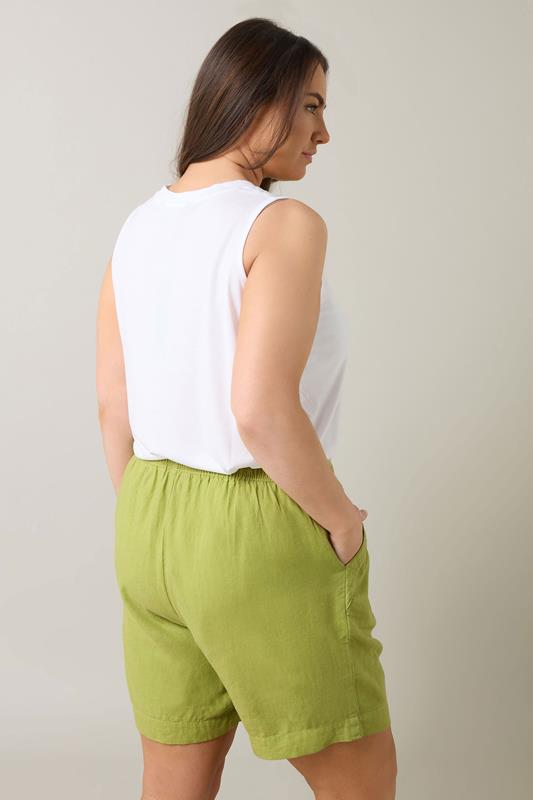 EVANS Plus Size Set Chartreuse Green Linen Shirt & Short | Evans 2