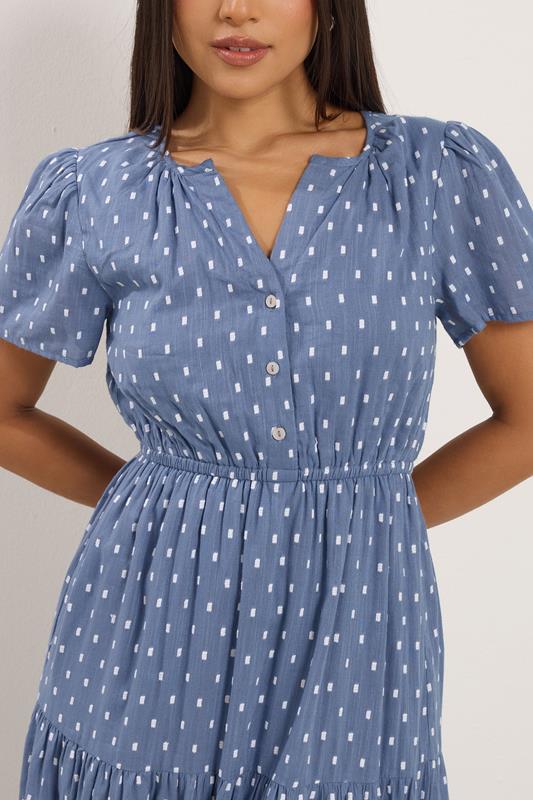 M&Co Petite Blue Dobby Tiered Maxi Dress | M&Co 4