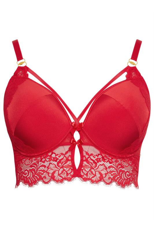 YOURS Plus Size Red Lace Strap Detail Padded Longline Bra | Yours Clothing 7