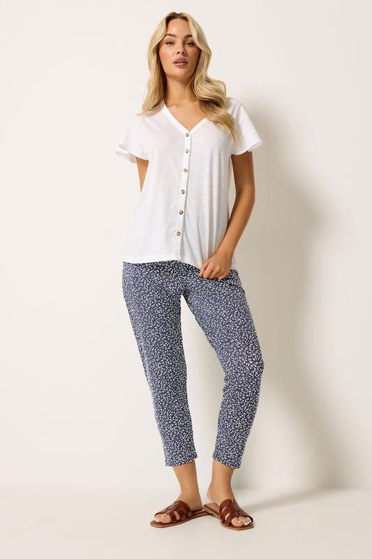M&Co Navy Blue Abstract Print Cropped Hareem Trousers | M&Co 1