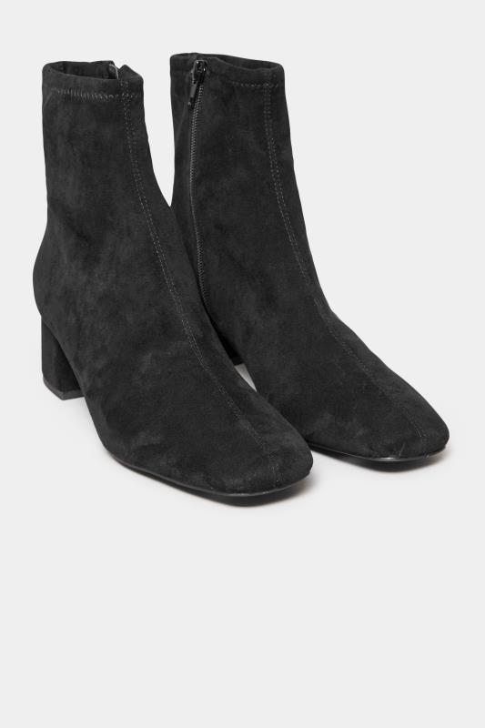 Grande Taille LTS Black Suede Block Heel Boots In Standard D Fit