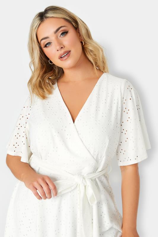 YOURS Curve Plus Size White V-Neck Broderie Wrap Top | Yours Clothing  4
