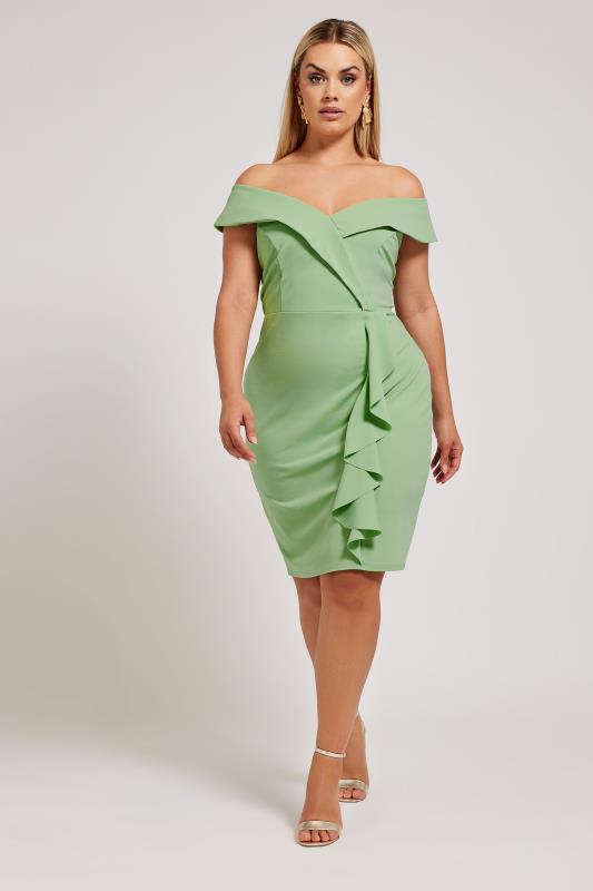 YOURS LONDON Plus Size Sage Green Tuxedo Style Ruffle Dress | Yours Clothing 2