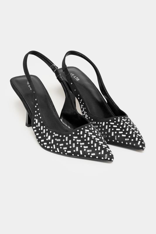 LTS Black Diamante Slingback Heel Court Shoes In Standard D Fit 6