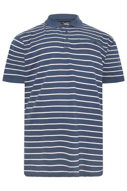 KAM Big & Tall Vintage Indigo Blue Stripe Print Polo Shirt | BadRhino 2