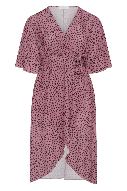 YOURS LONDON Plus Size Pink Dalmatian Print Midi Wrap Dress | Yours Clothing 6