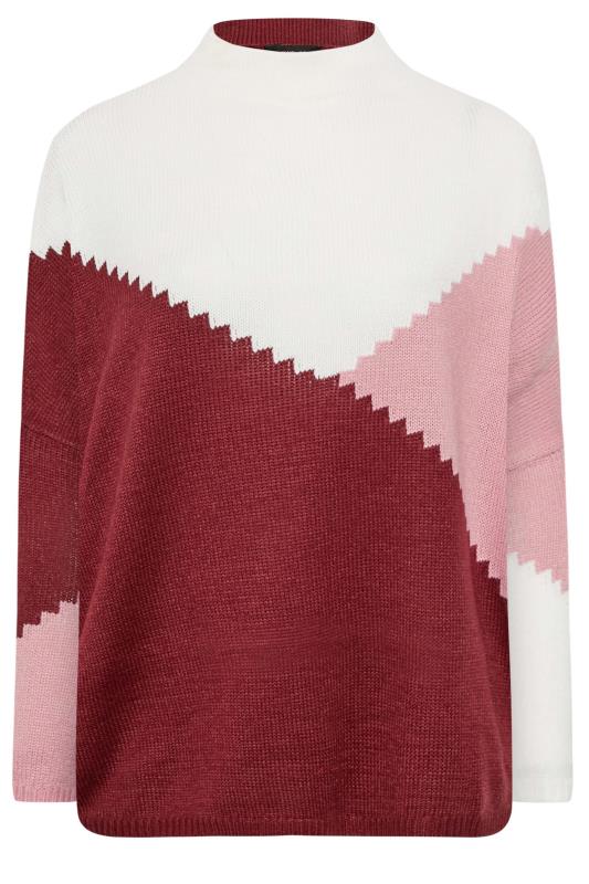 Curve White & Pink Colour Block Turtle Neck Oversized Jumper | Yours Clothing 6