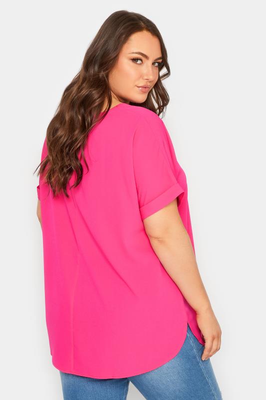 YOURS Plus Size Hot Pink Short Sleeve Boxy Top | Yours Clothing 3