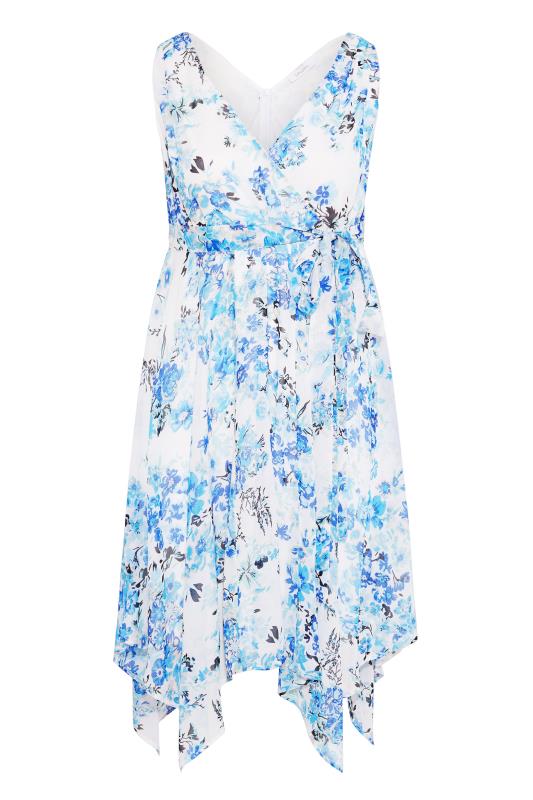 YOURS LONDON Plus Size Blue Floral Hanky Hem Dress | Yours Clothing 6