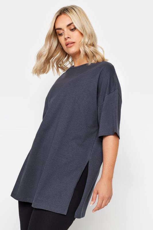  Tallas Grandes YOURS Curve Charcoal Grey Side Split Oversized T-Shirt