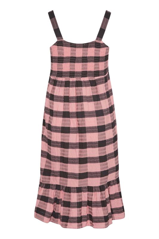 Plus Size Pink Check Shirred Midi Smock Sundress | Yours Clothing  7