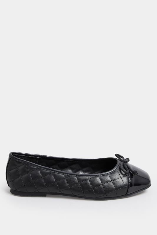 Black Quilted Ballerina Pumps In Extra Wide EEE Fit | Yours Clothing  3