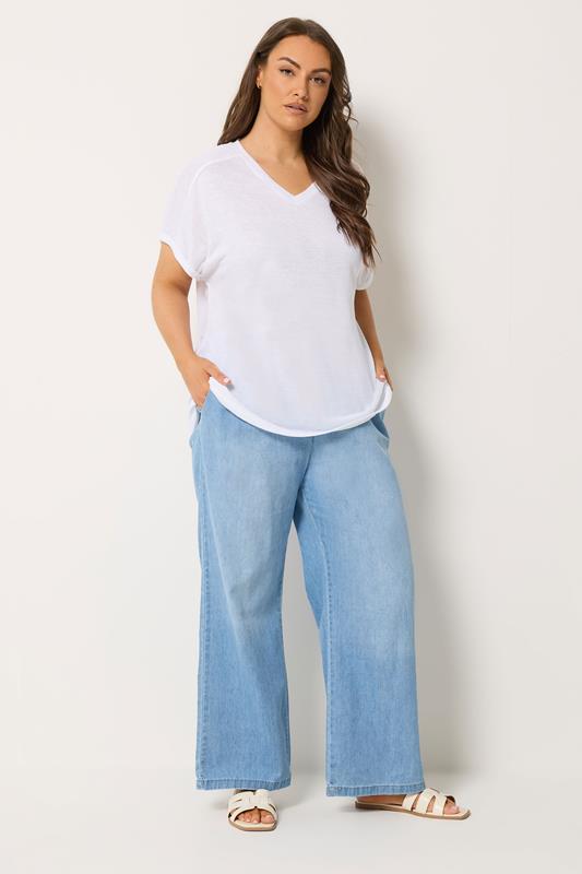 YOURS Plus Size White Linen Look T-Shirt | Yours Clothing 1