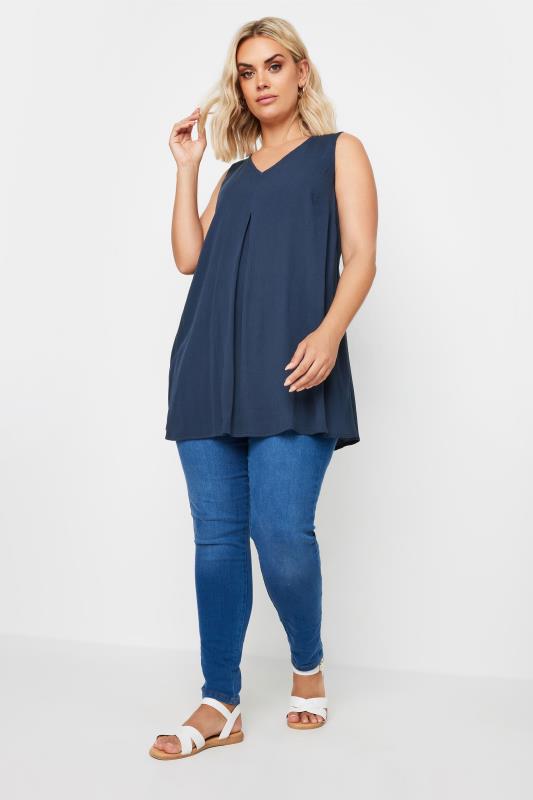 YOURS Plus Size Navy Blue Pleated Vest Top 2