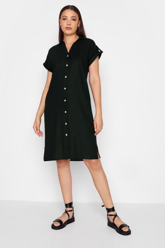 Tall  LTS Tall Black Linen Button Through Shirt Dress